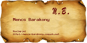 Mencs Barakony névjegykártya